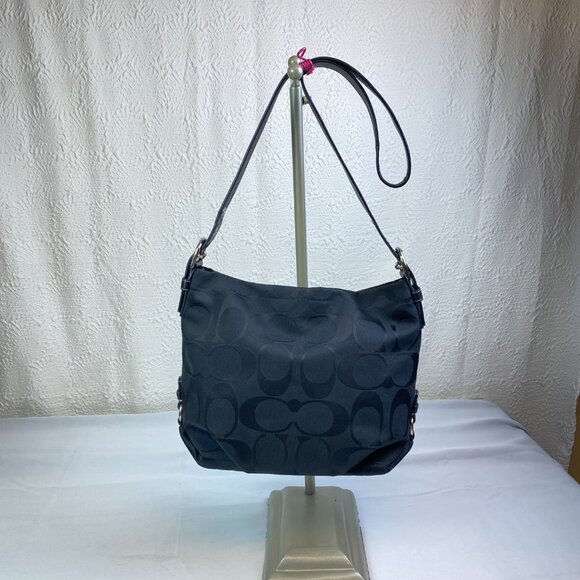 Coach Signature Charcoal Jacquard Hobo Shoulder Bag | F15067 | 🖤 Barb - Picture 6 of 14